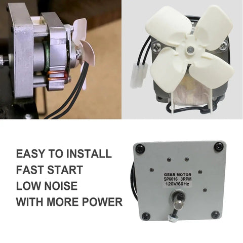 Upgraded 3.0 RPM Auger Motor Hella Reliable For Traeger Pit Boss Camp Chef Wood Pellet Grills Boosts Firepower Smokes Ribs Flawlessly Direct Fit Replacement motor with a white fan and power connections.