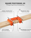 Lock Everything Down Dead Square With This 3 Inch Positioning Jig For Woodworking And Cabinet Assembly Makes Gluing Or Screwing No Sweat Captures Perfect Corners In Tricky Tight Spaces Super Handy For Quick Diy Projects In Bold Orange showing a 90-degree angle clamp on a wooden piece.