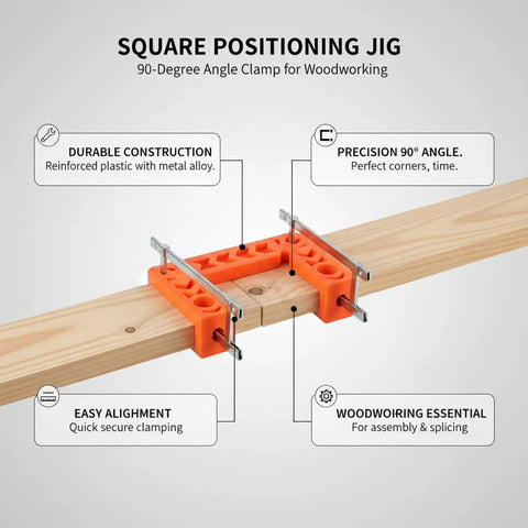 Lock Everything Down Dead Square With This 3 Inch Positioning Jig For Woodworking And Cabinet Assembly Makes Gluing Or Screwing No Sweat Captures Perfect Corners In Tricky Tight Spaces Super Handy For Quick Diy Projects In Bold Orange showing a 90-degree angle clamp on a wooden piece.