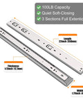 22 Inch Soft Close Drawer Slides Set Heavy Duty Ball Bearing Full Extension 100 Lb Capacity Side And Bottom Mount Rails