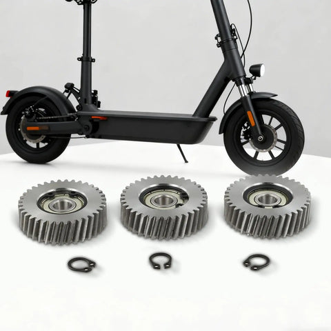 3pcs 36T Planetary Gear Set 38.5x11mm with 608 Bearings in front of electric bike frame, durable nylon steel copper construction
