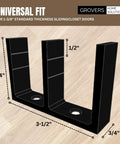 Universal Adjustable Height Sliding Closet Door Floor Guide Bracket 5 Pack Black For 1 3 8 Inch Door Thickness shown in dimensions