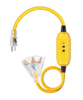 3 Ft Automatic GFCI Outdoor Extension Cord 12 Gauge 3 Conductor Heavy Duty Power Cable With LED Lighted 3 Prong Plug Yellow UL Listed For Lawn Gear And Power Tools