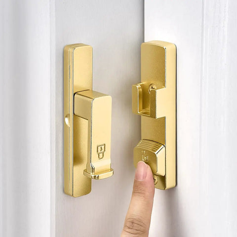 Heavy Duty Gold 90 Degree Barn Door Lock With Flip Gate Latch And Dual Secure Mounting Built Badass For Quick Install and easy operation.