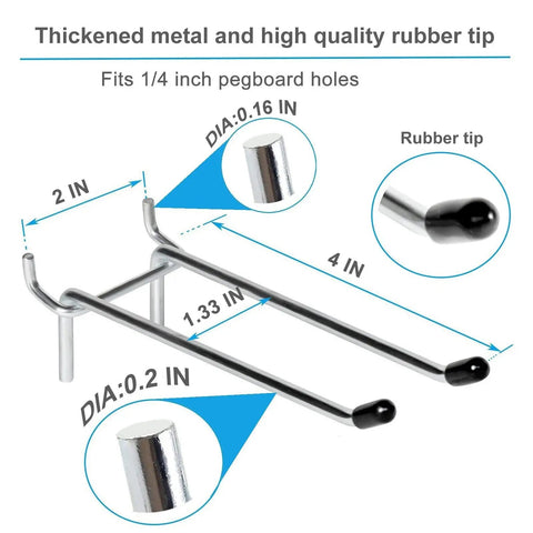 Badass Double Pegboard Hooks 15 Piece Set Crafted From Hella Tough Steel With Cushioned Rubber Tips. 4-inch double hook with rubber tips.