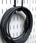 Slotted Tool Board Workstation Accessory Kit For Pegboard Black Secure Hook Engagement with coiled cable in black finish