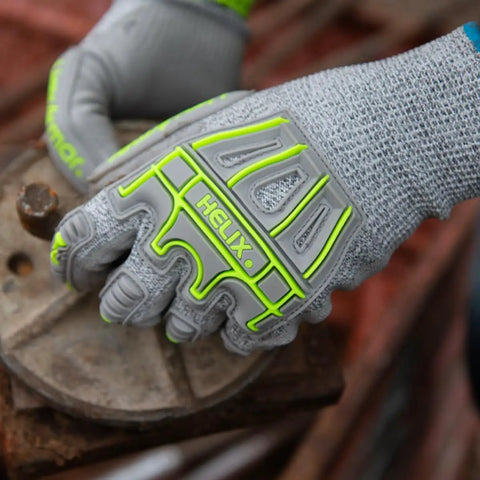 Impact Protection Safety Gloves With Polyurethane Palm Coating A4 Cut Level 13 Gauge Seamless Knit Touchscreen Compatible Helix 1074IMP