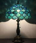 Sea Blue Pear Stained Glass Shade Tiffany Style Table Lamp With 12 Inch Wide 19 Inch Tall Antique Bronze Base UL Listed Reading Light