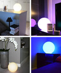 Ultra Fun Waterproof 10 Inch RGB LED Ball Light Orb With Remote Control showcasing different lighting colors indoors.