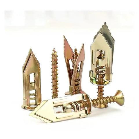 100 Sets Self Tapping Screws With Drywall Anchors Kit Self Drilling Dowels For Plasterboard Walls Premium Yellow Zinc Plated Carbon Steel Rust Resistant Fixings For Quick Easy No Prep Install DIY Ready Mounts, gold anchors and screws