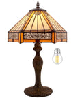 Yellow Hexagon Tiffany Style Stained Glass Lamp For A Cozy Vibe Mission Table Desk Bedside Reading Light 12 Inch Shade 18 Inch Tall