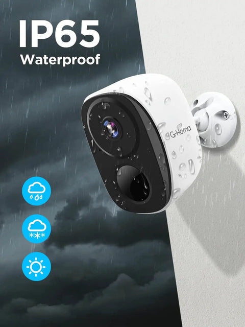 Killer Wireless Outdoor Security Camera System 2K Battery Powered Spotlight With Siren Alarm AI Detection on wall in rain