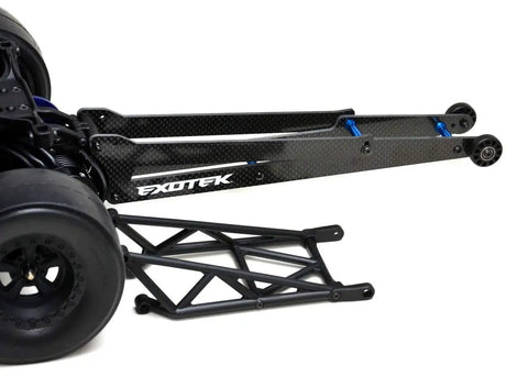 Dr10 Wheelie Bar Set 12 Inch Carbon Fiber and Alloy Adjustable for RC Cars and Trucks ETK1962, shown on a car chassis