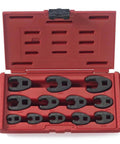 Crowfoot Wrench Set 1/2 Inch and 3/8 Inch Drive, 12-Piece SAE Flare Nut Wrenches in red case
