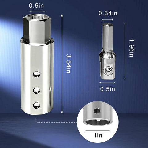 Heavy Duty Trailer Jack Drill Adapter For 1 Inch Shaft Rock Solid 316 Stainless Steel Build showing size and design details.