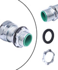 Ten Pack 1/2 Inch EMT Raintight Compression Connectors Zinc Plated Steel Insulated Waterproof Box Connector parts shown