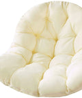 Close-up of milk white comfy hammock swing chair cushion for indoor and outdoor use with soft padding and tufted design.