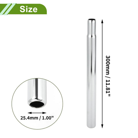 Universal 25.4x300mm Silver Tone Bike Seat Post Built To Last Steel Saddle Post For Easy Fit ergonomic design
