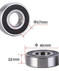 Beefy Heavy Duty Sealed Bearing 17x40x12 Millimeter Chrome Steel With Dual Rubber Seals Lubricated for Silent Spin