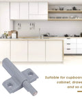 Ten Pack Silent Push Open Cabinet Door Catches With Sticky Bumpers To Keep Kitchen Cupboards Wardrobes And Drawers Closed Without Noise Or Hardware Damage For A Super Clean Modern Look in a modern kitchen setting.