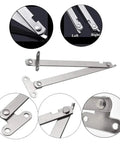 Self Closing Reversible Door Hinge Set For Cabinets 2 Pack Pro Grade Stainless Steel shown in detail and various angles
