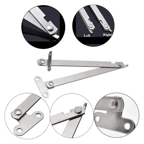 Self Closing Reversible Door Hinge Set For Cabinets 2 Pack Pro Grade Stainless Steel shown in detail and various angles