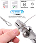 Close-up of using 2.2mm Wire Rope Crimping Tool Kit With 150Pcs 3 Size Aluminum Double Barrel Ferrule Sleeves for secure crimps.