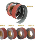 Sanding Strip Kit With Dispenser, 5 Grit Range 150 240 320 400 600 Rolls, cloth-backed strips for woodworking and metalworking