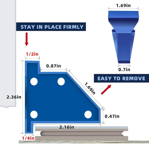 Dimensions and design of blue triangle Forty Pack Floor Spacers For Laminate Vinyl Plank Hardwood And Floating Floors.