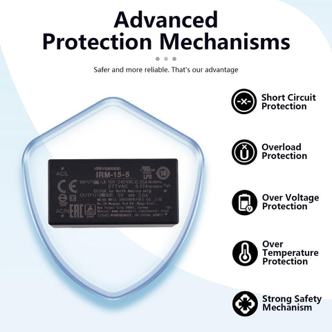 Rock Solid 15W Ac Dc Power Supply Module Delivering Steady 5V At 3A Universal 85 To 305Vac Input protective features overview.