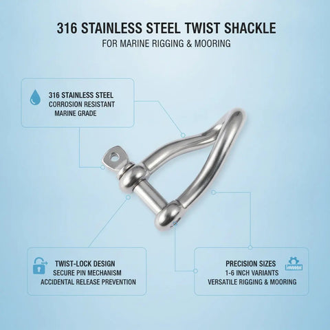 Marine Grade Twist Shackle 316 Stainless Steel Rigging Connector For Boat Mooring And Sailing Hardware With Corrosion Resistant Locking Pin Durable Saltwater Marine Gear, 1-6 inch