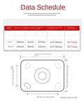 Data schedule for Badass 10 Inch Pneumatic Casters With Premium Quality Inflatable Rubber Tires dimensions and installation details.