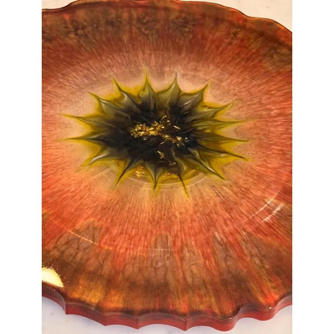 13 Inch Floral Resin Lazy Susan Handcrafted Rotating Serving Tray For Dining Table Kitchen And Pantry Modern Decor Durable Wood And Resin Dope showcasing a vibrant floral pattern.