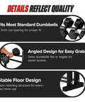 Three Tier Dumbbell Rack Stand For Home Gym With Adjustable Height And Space Saving Compact Design 1000 Lb Capacity Heavy Duty Weight Storage Durable Steel Rack, showcasing angled and stable floor design.