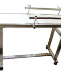 PVC Flat Conveyor Belt System With Stainless Steel Frame And Double Guardrails For Industrial Transport, 53 Inch Length, 11.8 Inch Belt Width, 0.08 Inch White PVC Belt, Heavy Duty Workhorse Yet Lightweight, Supports Up To 11 Lbs