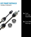 Four Piece Front CV Axle Assemblies And Front Wheel Bearings Kit For 2002 To 2006 Honda CR V Replacement Set