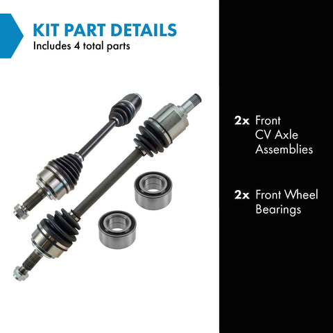 Four Piece Front CV Axle Assemblies And Front Wheel Bearings Kit For 2002 To 2006 Honda CR V Replacement Set