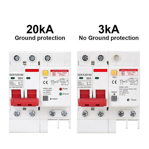 Heavy Hitter Spd Residual Current Breaker With Overload And Lightning Surge Guard 220V AC 32 Amp 30 Ma Trip dual switch options