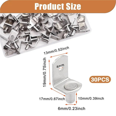 Heavy Duty Shelf Pins And L Shaped Brackets Nickel Plated Set For Kitchen Cabinets 50 60 70 Piece Pack dimensions shown