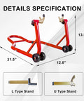 Beast Tough Motorcycle Lift Stand For Sport Bikes Front And Rear Wheel Lift Adjustable Steel Stand Up To 850 Lbs Red