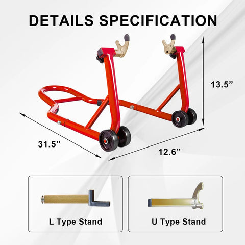 Beast Tough Motorcycle Lift Stand For Sport Bikes Front And Rear Wheel Lift Adjustable Steel Stand Up To 850 Lbs Red