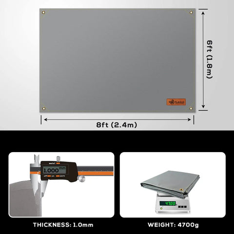Heavy Duty Welding Blanket 6x8 Ft Silicone Coated Fireproof Shield displayed with measurements and weight detail 4700g