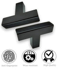 Slick Matte Black Cabinet Pulls 2 Pack Square T Handles heavy duty stainless steel drawer knobs with anti-fingerprint finish.