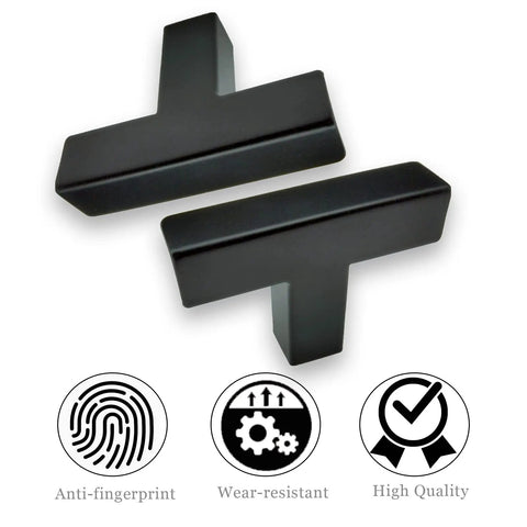 Slick Matte Black Cabinet Pulls 2 Pack Square T Handles heavy duty stainless steel drawer knobs with anti-fingerprint finish.