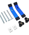 Solid Blue Aluminum T Track Hold Down Clamps For CNC Routers And Drill Presses Durable Slot Fixtures with included hardware.