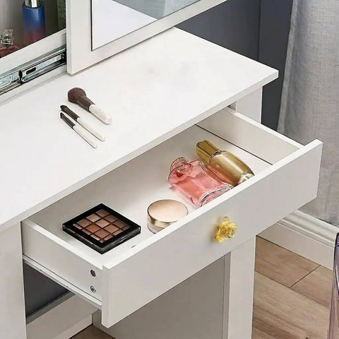 Open drawer with Six Piece Gold Cabinet Knobs Set With Flower Shape Zinc Alloy Vintage Pulls for dressers and cabinets.