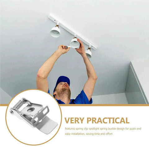 24 Pcs Metal Downlight Spring Clips for Recessed Lighting 3-Hole Brackets being installed by a man using a screwdriver.