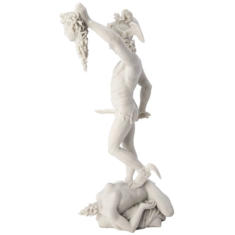 Side view of Perseus Beheading Medusa Statue White 12 Inch Greek Gods Figurine Resin Hero Battle Scene Decor Classical Art Replica