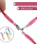Close-up of 60Pcs Heat Shrink Piggyback Spade Connectors Kit with Red Blue Yellow Quick Disconnect Terminals for auto wiring
