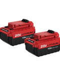 Heavy Duty 20V Max Lithium Ion Battery 4 0 Ah Two Pack with red and black design, ideal for jobsite power supply.